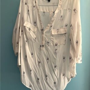 Torrid Cream 3/4 Sleeve Mandarin Collar Blouse